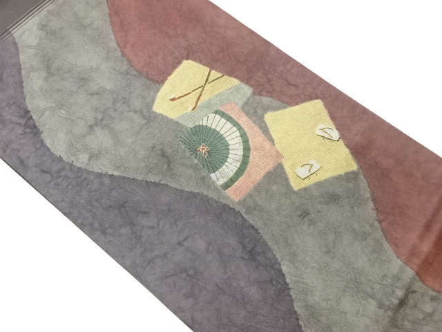 金彩螺鈿曲線に色紙・番傘模様袋帯